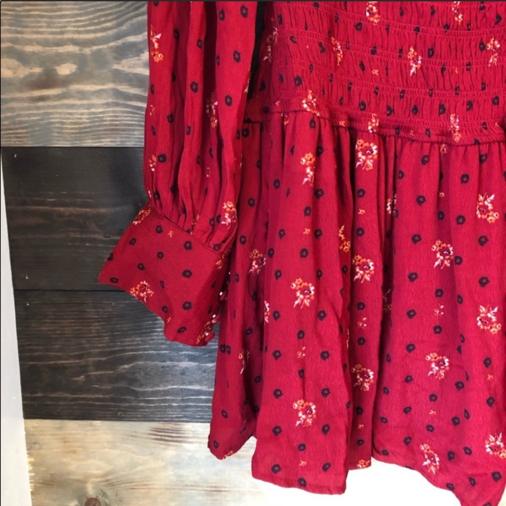 Free People Red Floral Mini Dress in size Medium - Picture 5 of 8